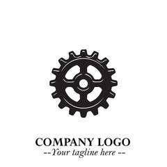 Classic Gear Logo Symbol Black and White Illustration with Modern Industrial Minimal Design