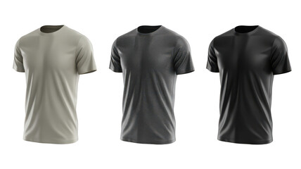 Three T shirts of Different Colors on a black background