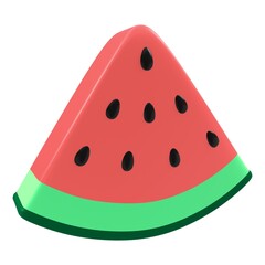 3D Rendered Stylized Watermelon Slice with Black Seeds on White Background fruit