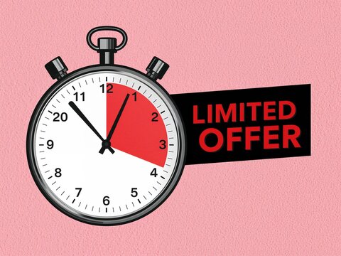Stopwatch with limited offer banner for time sensitive promotions