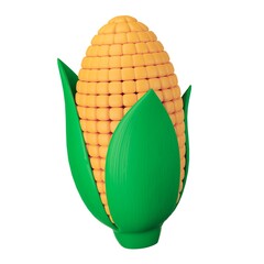 3D Rendered Ear of Corn with Green Husks on White Background maize