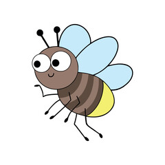 Cute Cartoon Bee Vector Illustration | Flying Honeybee Character with Blue Wings and Happy Face