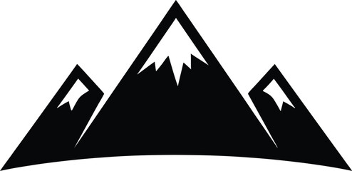 Minimalist Mountain Range Silhouette Icon with Snow Peaks