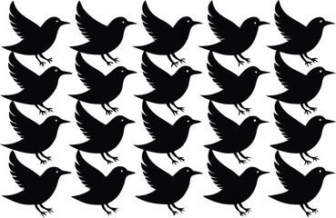 Fototapeta premium Repeating Pattern of Black Bird Silhouettes Keywords: birds, pattern, repetition, silhouette
