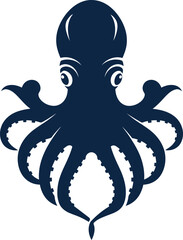 Stylized Dark Blue Octopus Silhouette Vector Illustration