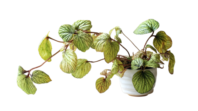 PNG of A lush green houseplant with textured leaves in a simple white pot, lending a fresh vibe to any indoor space.