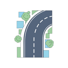 Curved Road Design with Trees and Geometric Elements