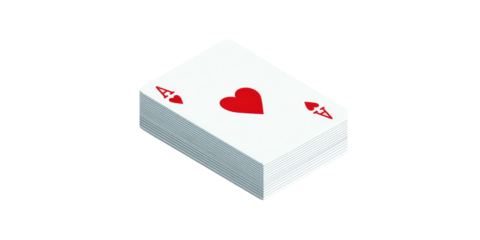 A deck of cards, with the Ace of Hearts visible on top, rendered in a digital, isometric style
