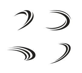 Collection of four abstract black curved lines representing motion, speed, or dynamic movement