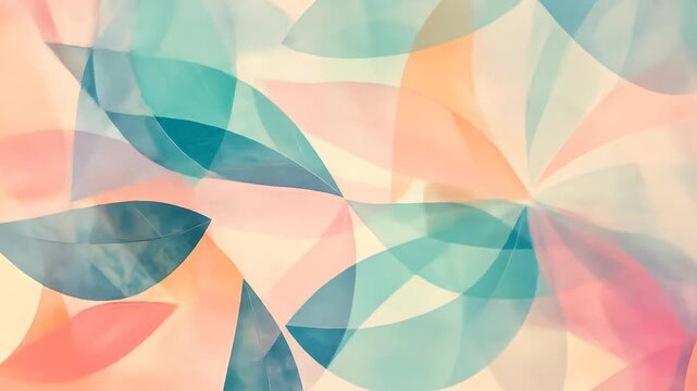 Abstract floral pattern with overlapping translucent petals in soft pastel hues of peach teal and pink