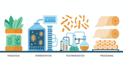 Naklejka premium Bio-based plastic production using bacteria in microbiology vector banner