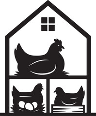 Silhouette of Hens on Nests Poultry Farming, Rural Life & Animal Symbolism