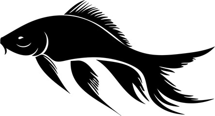 Naklejka premium Black Koi Fish Silhouette – Minimalist Japanese Water Art Vector