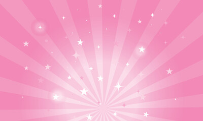 Beautiful pink rays starburst background with stars