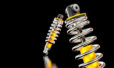 Automotive shock absorbers on black background 3d