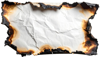 Crumpled White Paper with Burnt Borders and Charred Texture