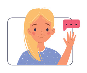 Woman Character Online Have Distant Network Meeting and Communication Vector Illustration