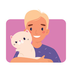 Man Character Online Have Distant Network Meeting and Communication Vector Illustration