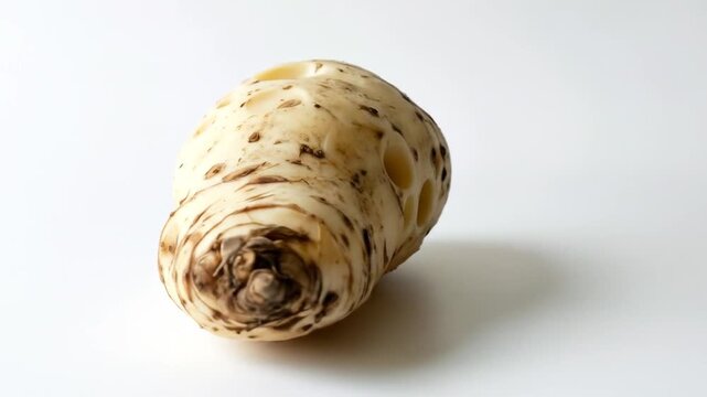 Unusual Root Vegetable with Organic Holes and Earthy Texture on White Background