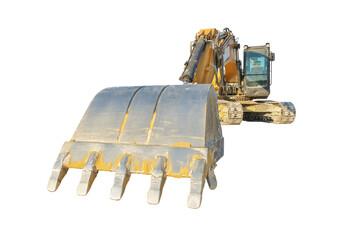Yellow excavator machines isolated object