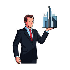 Businessman Holding City Buildings, Real Estate Concept