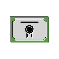 Certificate Icon with Green Border and Black Ribbon Design