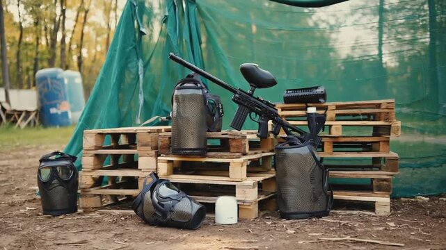 Paintball equipment.