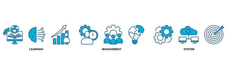 LMS icon set vector illustration concept for learning management system, educational courses, training and development programs with online learning, administration, growth, and automation icon