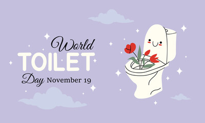 World toilet day. Vintage pink flowers vector greeting card illustration for toilet day celebration.