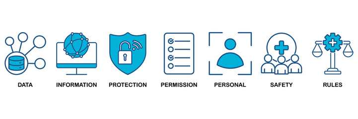 Data protection icon set Blue Monochrome Flat Design concept for data, information, protection, permission, personal, safety and rules