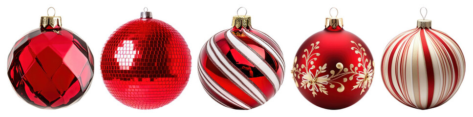 PNG Festive red Christmas ornaments displayed, element set on transparent background