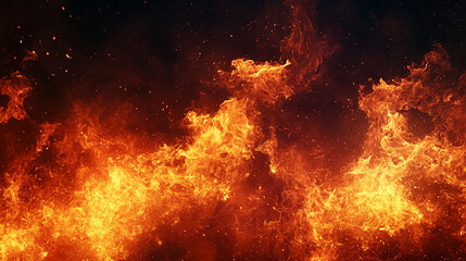 Vivid flames engulf darkness in a fiery inferno, creating a hellish, intense atmosphere with dynamic energy, heat, and dramatic hyperrealistic detail.
