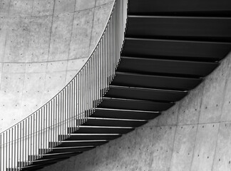 Stairs step Handrail steel curve pattern Cement wall Architecture details 