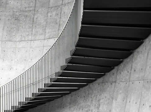 Stairs step Handrail steel curve pattern Cement wall Architecture details 