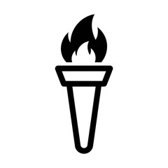 Minimalist Black Outline Torch Icon with Abstract Flame on White Background