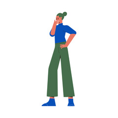 Thoughtful Woman Thinking Try to Solve Problem Vector Illustration