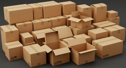 Fototapeta premium Stack of cardboard boxes isolated on black background