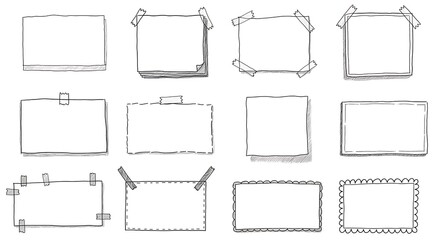 Collection of grungy square frames isolated on white background