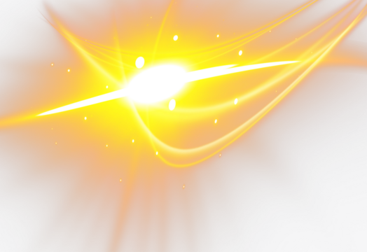 Horizontal golden light rays with glare, flashes, and sparkling glow isolated on transparent background. Shining star effect PNG, golden sun light, bright gold flash, and shimmering powder 