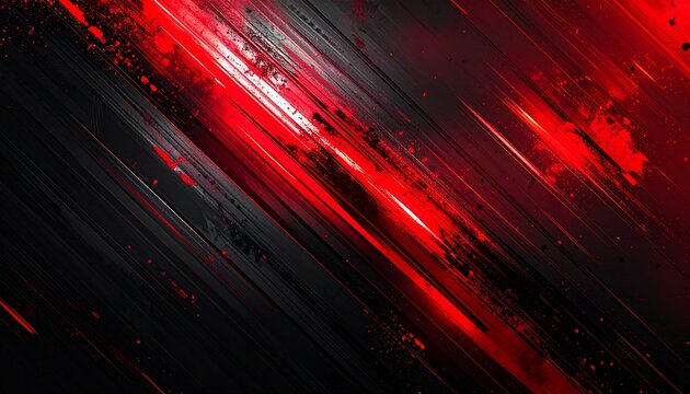 Abstract streaks of vibrant red clash with dark, textured lines