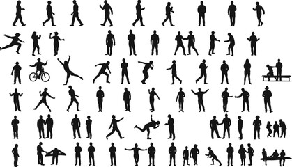 Collection of Black Human Silhouettes in Various Poses and Activities people figure