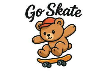 Obraz premium Cute bear character skating on a skateboard in a playful and cheerful design for young kids
