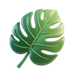 Tropical Leaf Monstera Plant Design Element 3D Render Icon Illustration Cute Cartoon Style