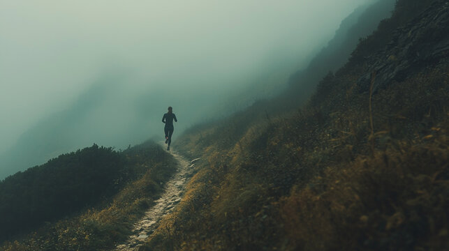 Figure of a girl running on a mountain trail