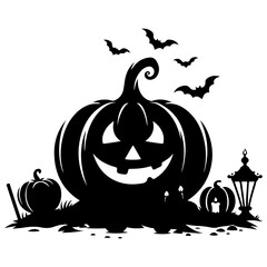 halloween pumpkin with bats vector 