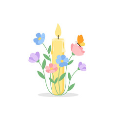 Candle with flowers and butterfly in soft colors for Suicide Loss Day  