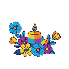 Colorful candle surrounded by vibrant flowers for Suicide Loss Day  