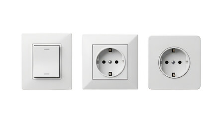 White light switch and two sockets on transparent background