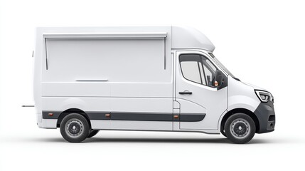 White Delivery Van with Large Cargo Area, Modern Design and Clean Exterior Ideal for Transportation or Shipping Purposes in Urban Environments