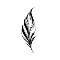 Stylized abstract feather drawing in black and white, dynamic and elegant, representing artistic freedom and spiritual symbolism.
